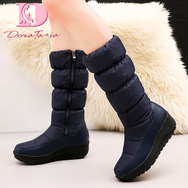 

boots doratasia plus size 35-44 women's down snow fashion wedges heels plush zip 2021 winter warm fur shoes woman, Black