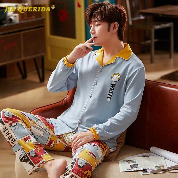 

men's sleepwear jammies autumn couples lovers nightwear pyjamas purecotton turn-down collar button-down long sleeve trousers boy girl p, Black;brown