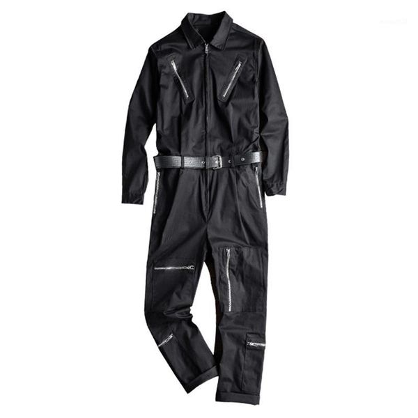 

men's jeans men's long sleeve zippers pockets cargo jumpsuits with belt casual trendy pants set overalls gray black1, Blue
