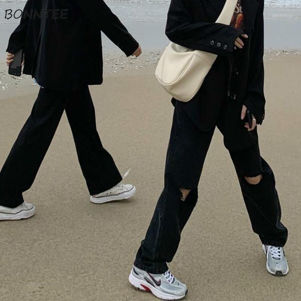 

high waisted jeans women button hole black fashion ulzzang college design vintage baggy ladies denim harajuku female ins pockets1, Blue