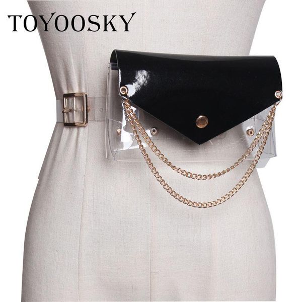 

toyoosky 2020 luxury women slim belts transparent candy colors chain waist small bag belts square pin buckle wide belt for woman, Black;brown