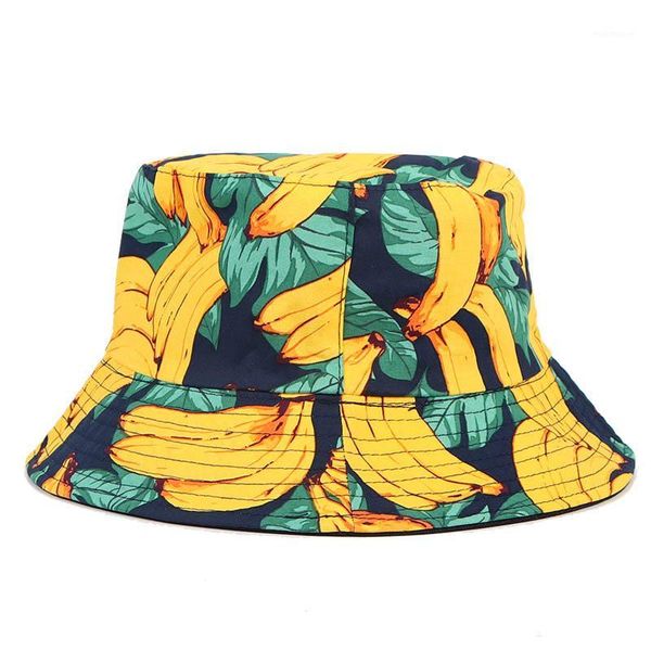 

wide brim hats summer 2021 women men bucket hat reversible banana pear print designer mens panama fisherman bob femme fishing caps1, Blue;gray