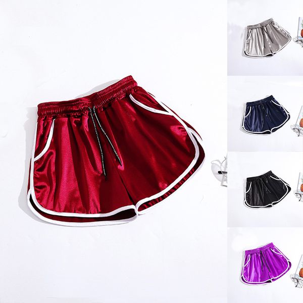 

casual fashion women's spring and summer various colors polyester satin smooth high waist slim white ee running home shorts h4, White;black
