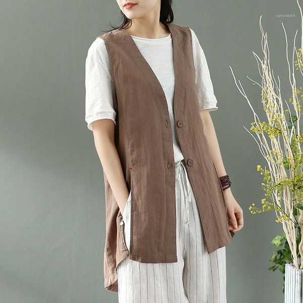 

women's vests retro cotton and linen vest jacket women loose casual wild v-neck sleeveless waistcoat summer thin shirt r3311, Black;white
