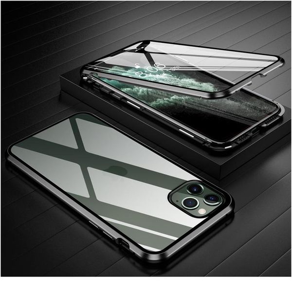 

360 magnetic adsorption metal case for iphone 11 12 pro xs max xr se double sided glass case for ip wmtbgb