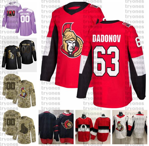 

2021 customize #63 evgenii dadonov ottawa senators jerseys golden edition camo veterans day fights cancer custom stitched hockey jerseys, Black;red