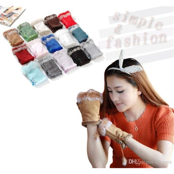 

factorybzkshand rabbit girl warm leather fashion winter fingerless gloves w017