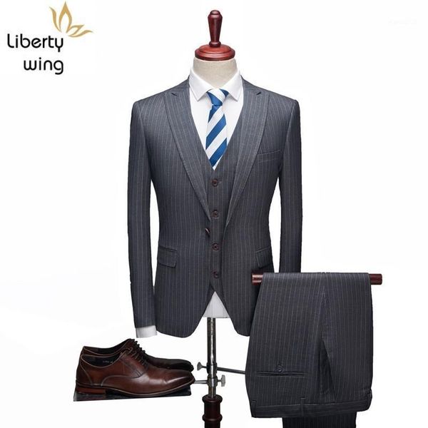 

men's suits & blazers designers 2021 slim fit striped wedding dress 3 pieces mens with pants costume homme mariage1, White;black