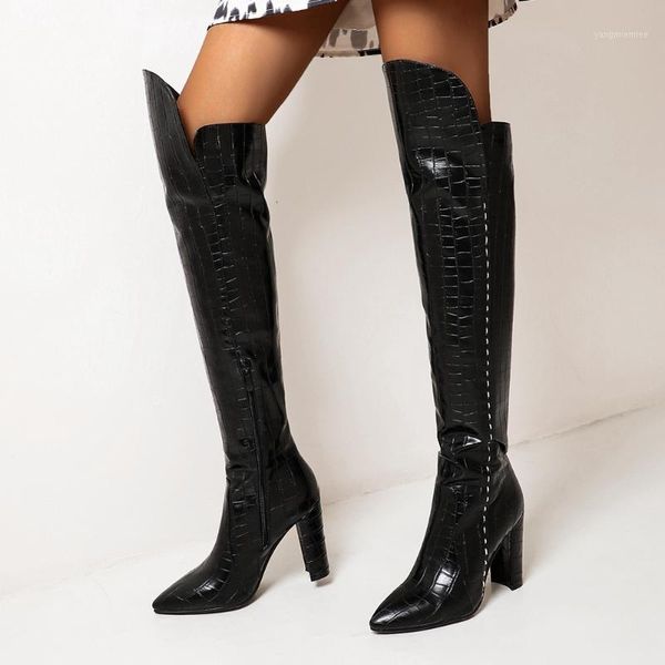 

sarairis 2020 new design pointed toe knee high boots female high heels zipper solid strange style fashion over-the-knee boots1, Black