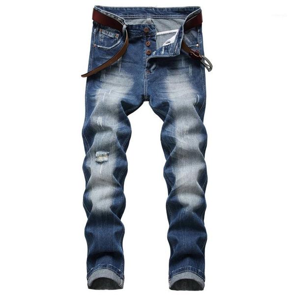 

2020 new mens ripped jeans casual skinny slim fit denim pants biker hip hop jeans1, Blue