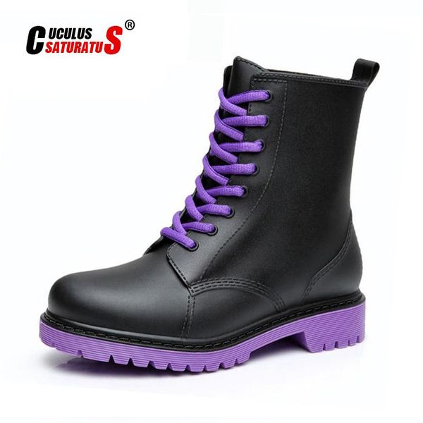 

cuculus fashion 2020 women rain boots rubber lace up women ankle boots waterproof casual comfort ladies shoes 1289, Black
