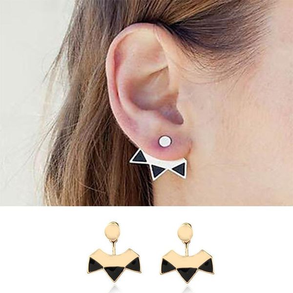

fashion concise earring studs for lady plain shiny metal triangle shape earrings ornaments two sides to wear wedding earrings, Golden;silver