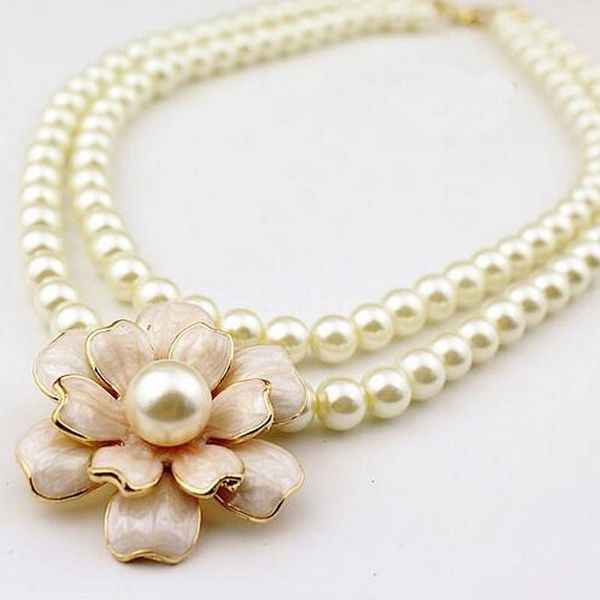 

camellia double women deserve to act the role of fashionable joker pearl necklace sweater chain petal length, Silver