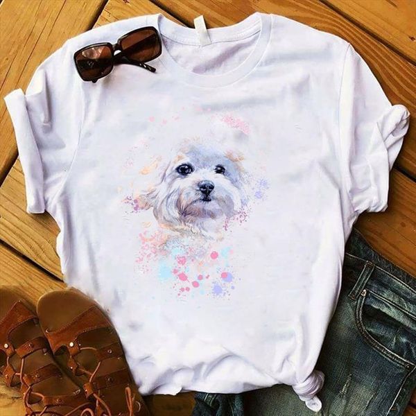 

women t shirt graphic dog print tshirt women short sleeve o neck loose t-shirt ladies summer causal tee shirt clothes, White