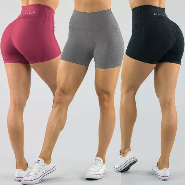 

yoga outfits women's high waist sports short workout running fitness leggings female shorts gym with side pocket, White;red