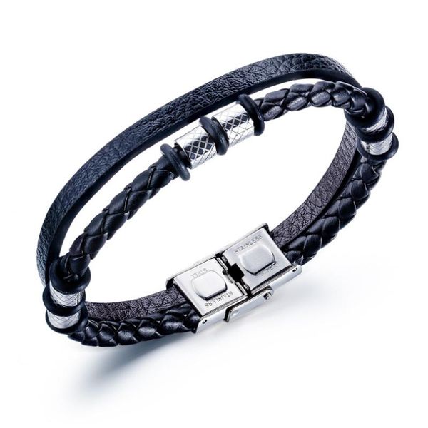 

charm bracelets mens fashion punk titanium steel ring braided leather magnetic buckle bracelet casual sports gifts, Golden;silver