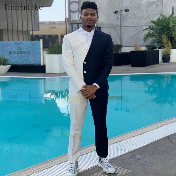 

thorndike slim fit formal groom tuxedo for wedding prom 2 piece white men suits with peaked lapel custom man fashion costume, White;black