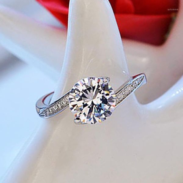 

huitan classic wedding rings for women marriage proposal by lover simple crystal zircon rings couple female finger ring, Slivery;golden