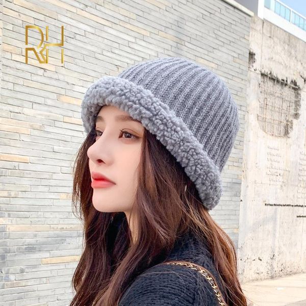 

men knitted hat beanie solid color cap retro ribbed cuffed short melon skullcap hat casual winter skullies beanies cap rh