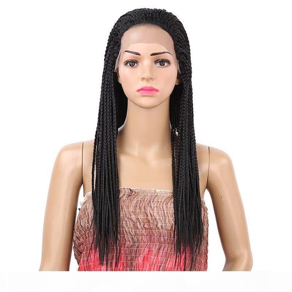 

african braided wigs synthetic lacefront glueless heat resistant fiber braids synthetic hair lace front wig for black women, Black;brown