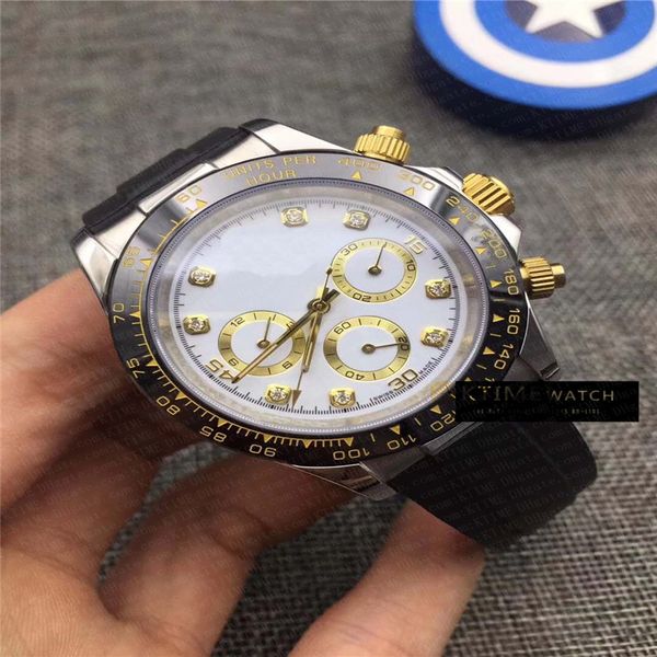 

9 styles 40mm white diamond dial ceramic bezel wristwatches no chronograph mens watch rubber strap mechanical automatic movement men watches, Slivery;brown