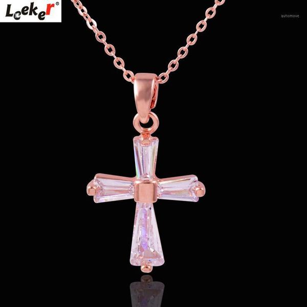 

leeker chic little cross pendant necklace rose gold silver color chain cubic zirconia choker necklace for women jewelry 729 lk41