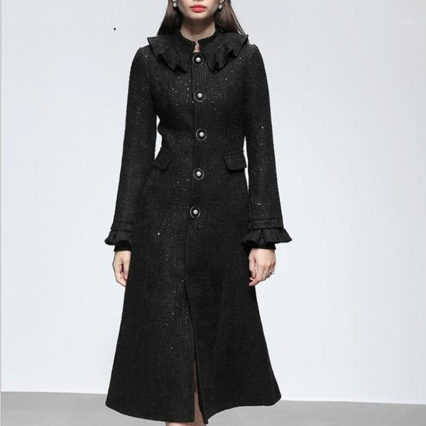

long runway autumn and winter tweed coat woolen coat women's 2020 new1, Black
