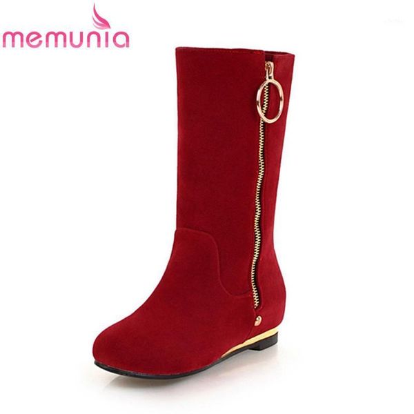 

memunia new arrival 2020 mid calf boots red black round toe casual shoes zip metal decoration 4cm high heels boots womens1