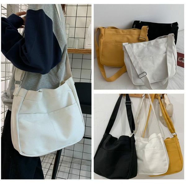 

fashion preppy style women hasp canvas bags shoulder bags 2021 new female casual soft zipper canvas handbags messenger