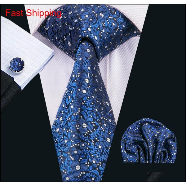 

classic silk mens neck ties blue men ties floral tie sets tie hankerchief cufflinks jacquard woven meeting bus qylucr new_dhbest, Black;blue