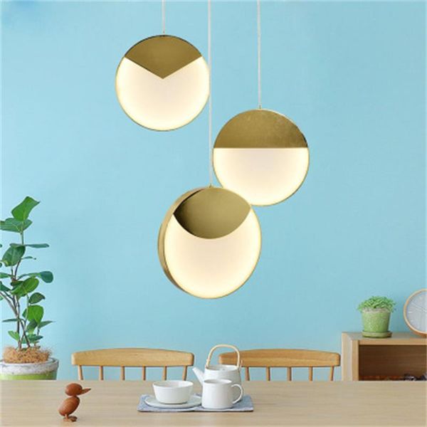 

nordic modern metal round chandelier lighting simple design showroom living room bar counter bedroom bedside pendant lamps
