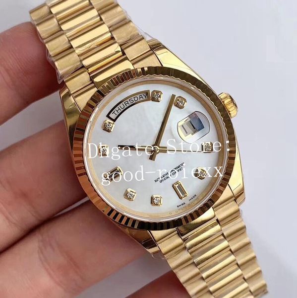 

36mm mother of pearl dial watches men's automatic cal.3255 watch yellow gold auto day date 128238 men ew factory 118238 eta wristwatche, Slivery;brown