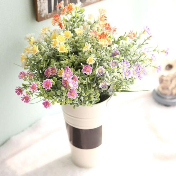 

artifical small daisy flower for wedding bride holding fake flowers bouquet plastic rural country style floral for home garden