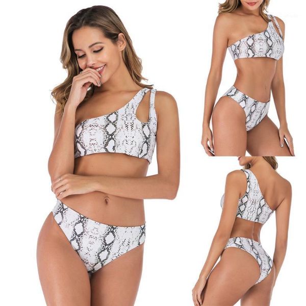 

bikinis set swimwear women two-piece one shoulder snake print swimsuit push up bikini halter bather bathing suit brazilian biquini y51
