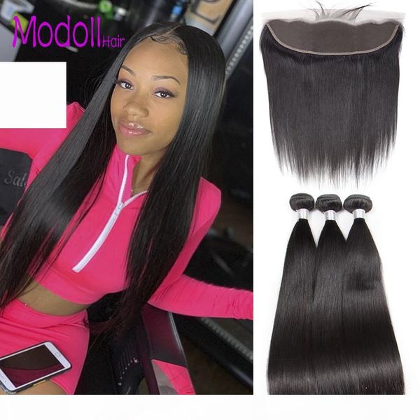 

peruvian straight human hair bundles with lace frontal peruvian virgin hair weave straight bundles grade 9a 30 inch bundles with frontal, Black;brown
