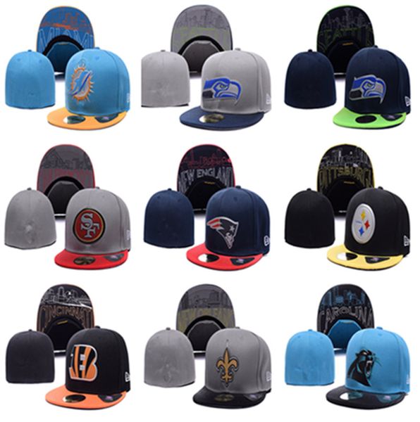 

new fashion football fitted hat flat brim embroiered logo fans baseball hats size on field full closed, Blue;gray