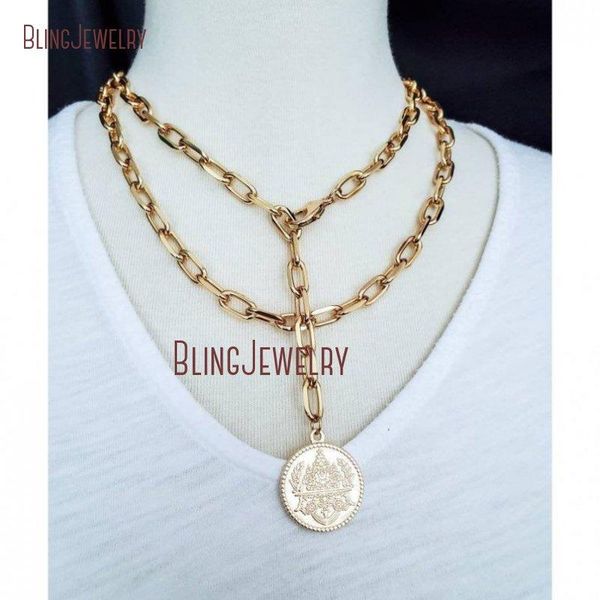 

nm35123 versatile gold chunky chain link layering necklace adjustable lariat medallion pendant coin charm necklace gold filled, Silver
