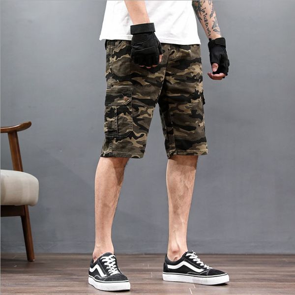 

summer mens casual shorts thin loose stretch camouflage sport knee length trousers fat man plus size man beach short pants, Black