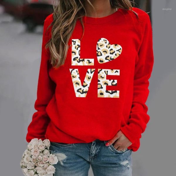 

love print hoodie women's sweatshirt o neck long sleeve casual leopard hooded hoodies oversized sweatshirts clothing 20201, Black