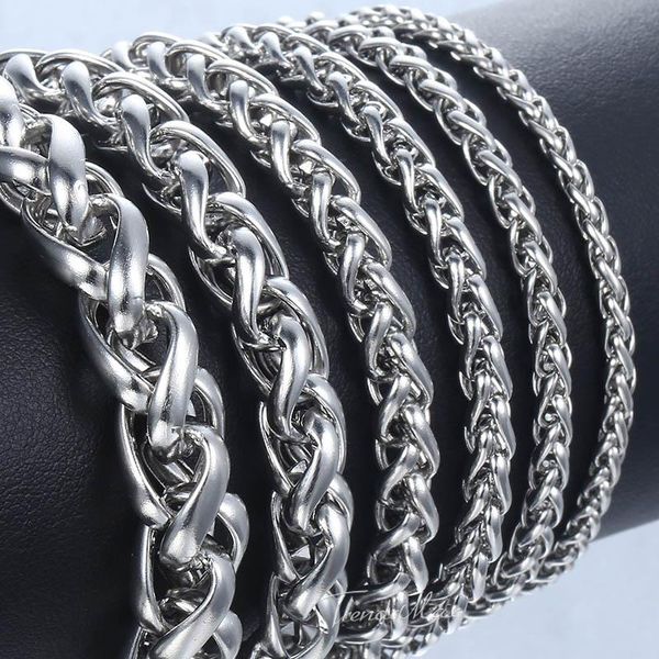 

3-10 mm bracelets for men women silver color stainless steel wheat chain bracelets men fashion wholesale jewelry 7-11" kbb8, Black