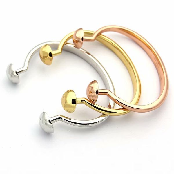 

fashion lady titanium steel two round nail v initials 18k gold plated open bracelet bangle 3 color, Black