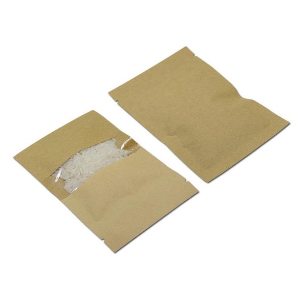 

50pcs lot 10 sizes brown kraft paper plastic zip lock package bag with window snack dried flower self seal zipper packing pouch h bbycja
