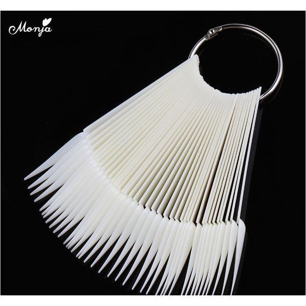 

monja 40pcs sharp fan shaped nail art false tips polish gel color practice display showing card stic jllaii sinabag