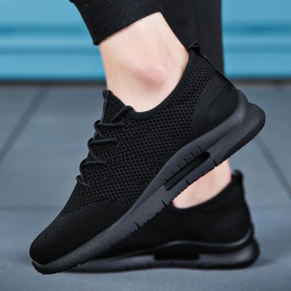 

weweya lightweight casual shoes men fly weave quality sneakers men breathable tenis lace up men shoes outdoor walking footwear y200106, Black