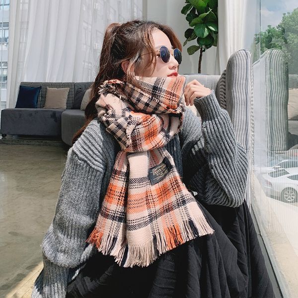 

plaid scarf imitation cashmere scarf women's autumn and winter new fashion warm scarf versatile tassel shawl options klwe, Blue;gray