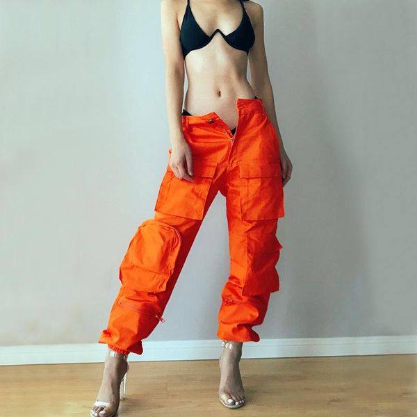 

женщины утилиты дорожки брюки с боевыми карманами кнопка передних грузовых брюк с установленной манжетой, Black;white