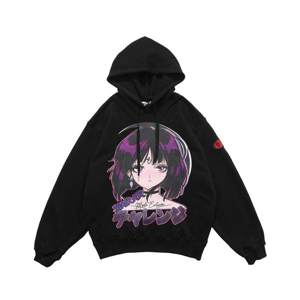 

reflexive lazy laser gradient hip hop hoodie sweatshirt with european and american male hood harajuku couple ouki, Black