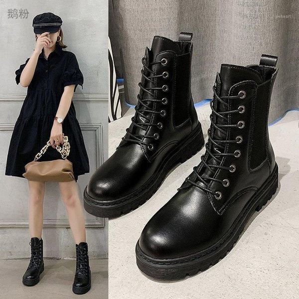 

boots botas women motorcycle ankle wedges female lace up platforms spring black leather oxford shoes woman 2021 mujer1