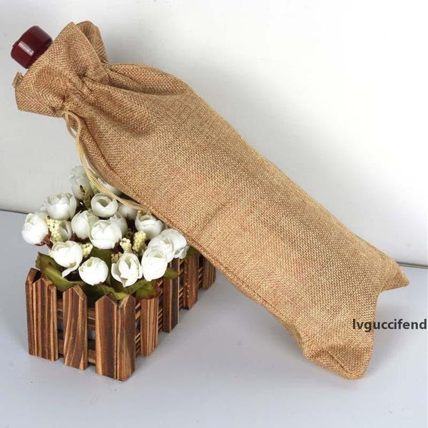 

xc1o16*36cm 10pcs/lot jute burgundy bottle gift christmas wine decorations folding bags festive supplies