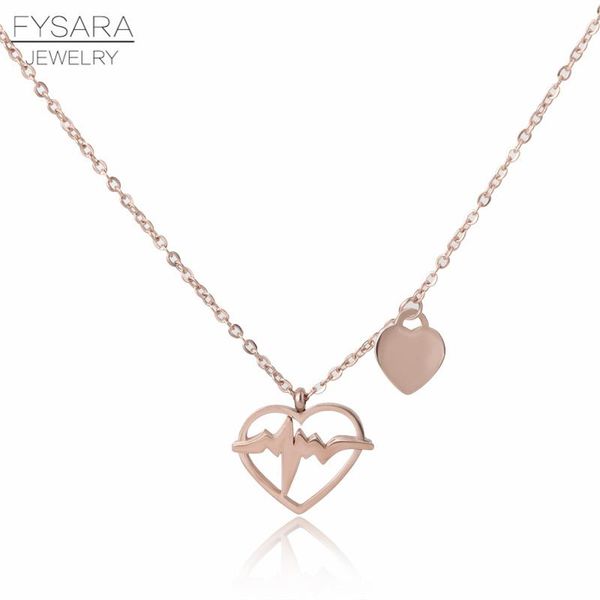 

fysara fashion necklace love heart electrocardiogram chain necklace couple jewelry headbeat choker stainless steel drop shipping wmtbon, Black